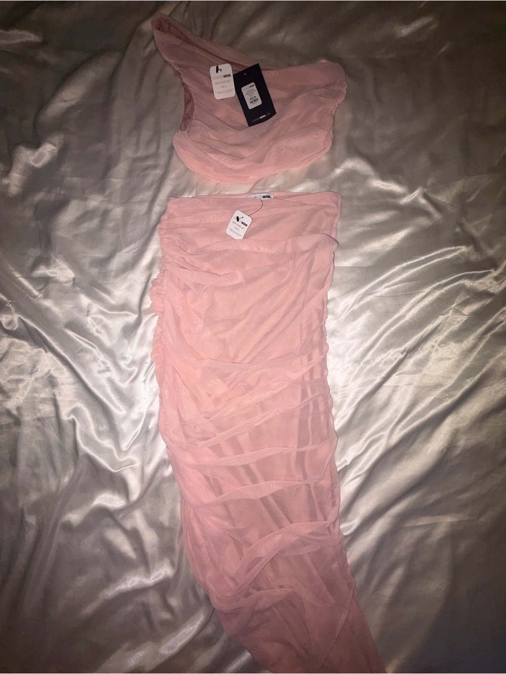 Fashion Nova One-Shoulder Pink Ruched Midi Set - Picture 3 of 4